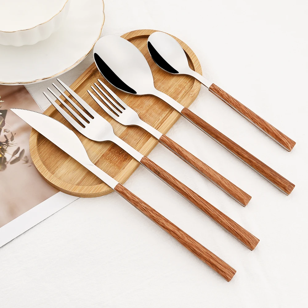 Bamboo Cutlery - 16/24/30 szt. Imitacja stali nierdzewnej drewniany